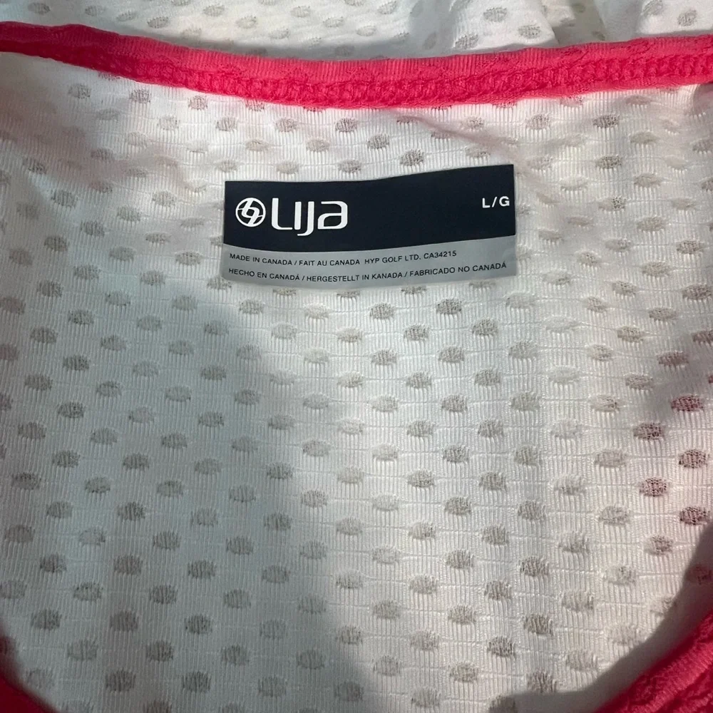 LIJA Women’s Control Tennis Tank Top White with Bubblegum Trim Sz L - Picture 5 of 6